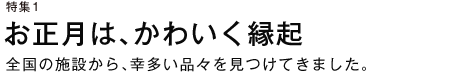特集 お正月は、かわいく縁起 全国の施設から、幸多い品々を見つけてきました。